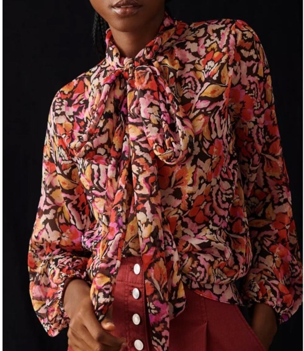 MISA LOS ANGELES Red & Purple Floral Ruffle Blouse Top – Medium